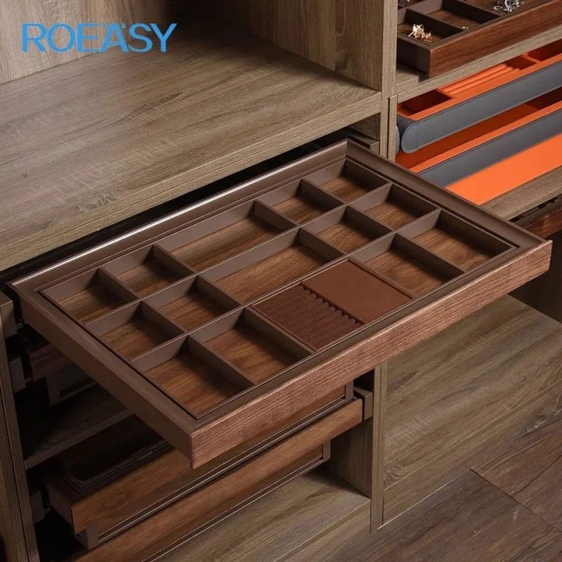 Roeasy Modern Multifunctional Pull Out Sliding Drawer Leather Style Jewelry Box Wardrobe Organizer
