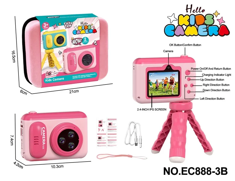 2-цветная USB-зарядка с кронштейном MP3 6 часов кнопок 2 4 дюймов IPS-экран Детская мини-цифровая камера игрушка