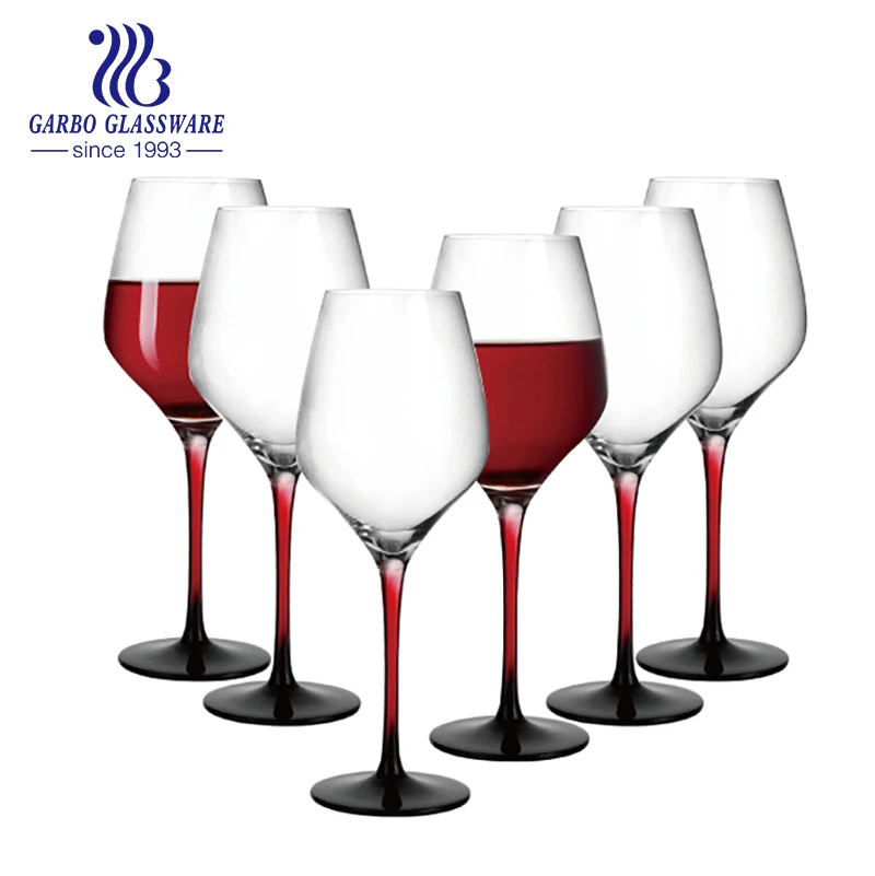 Big 640ml Wine Glass Handmade Clear Crystal Glass Stemware with Red Stem Hot Sale High Quality Wholesale Goblet Gin Wine Glass
