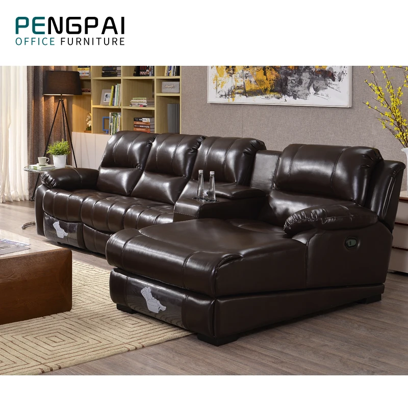 Wholesale luxury lounge modern design brown leather electric couch recliner Office sofa