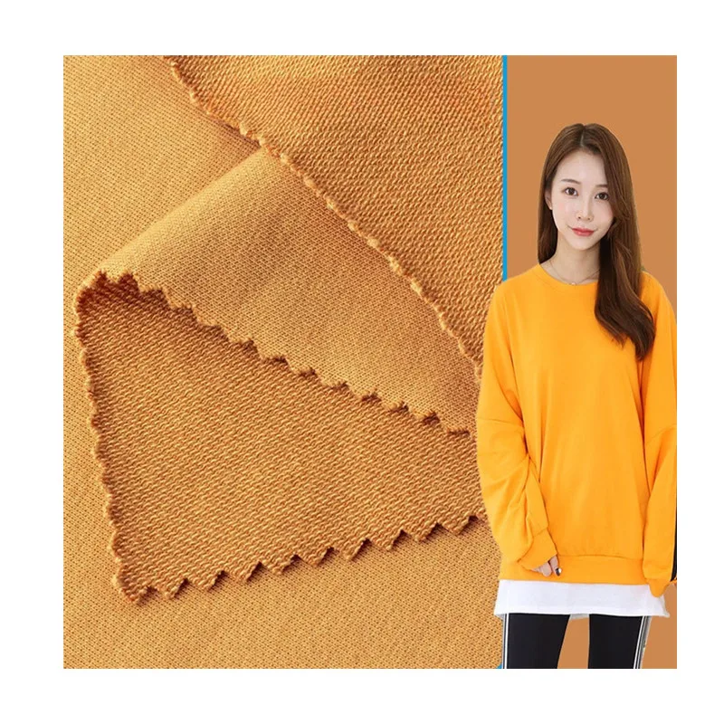 Custom breathable cotton spandex plain dyed stretch solid color twill french terry hoodies fabric for clothing