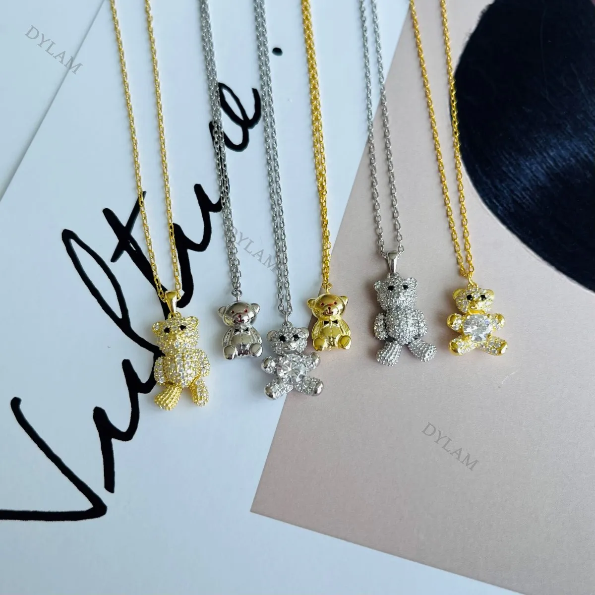 Dylam Модный новый дизайн милый медведь животное кулон воротник оптовая продажа серебряные ювелирные изделия ожерелье для детей