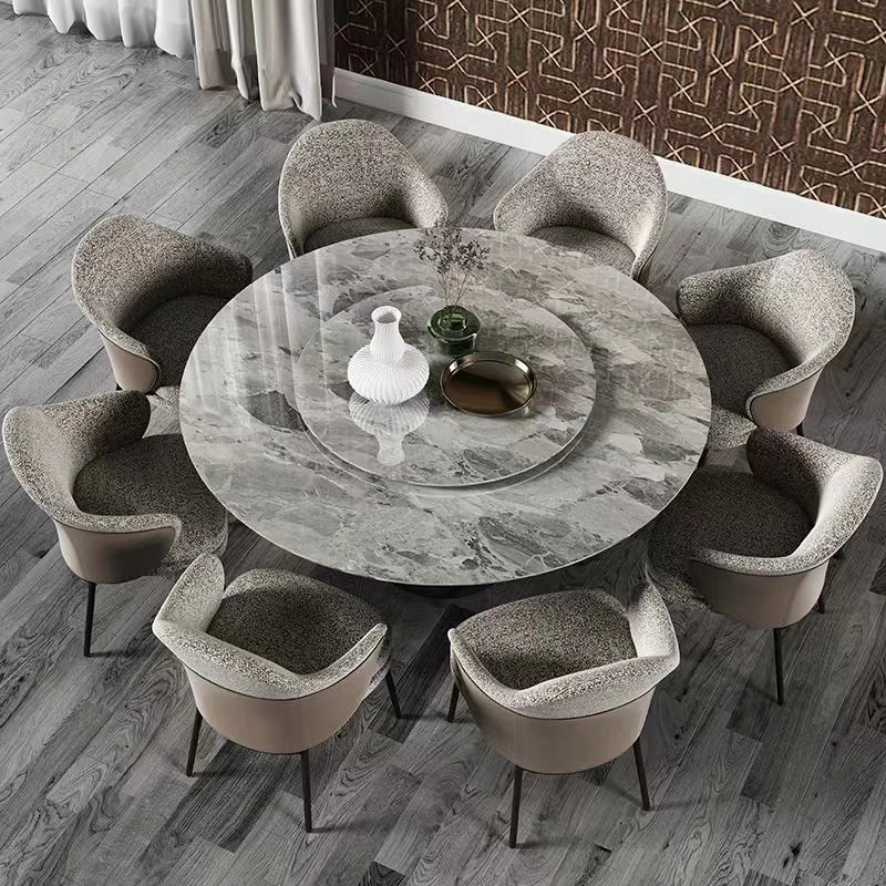 Grey marble top dining table and metal legs with modern Leisure round Coffee Table dining table for Home and Kitchen