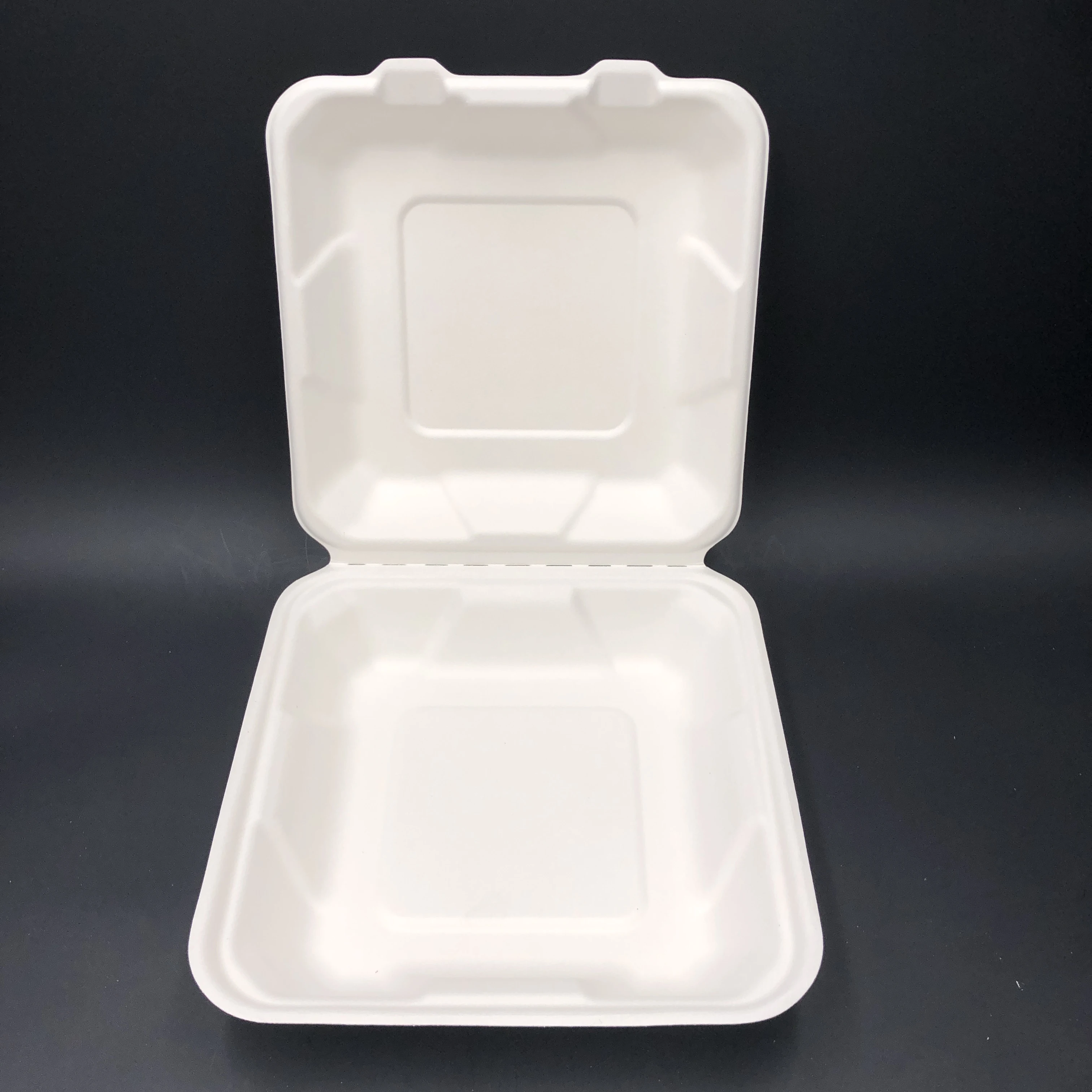 eco friendly product biodegradable disposable tableware bagasse clamshell box hinged food container sugarcane box