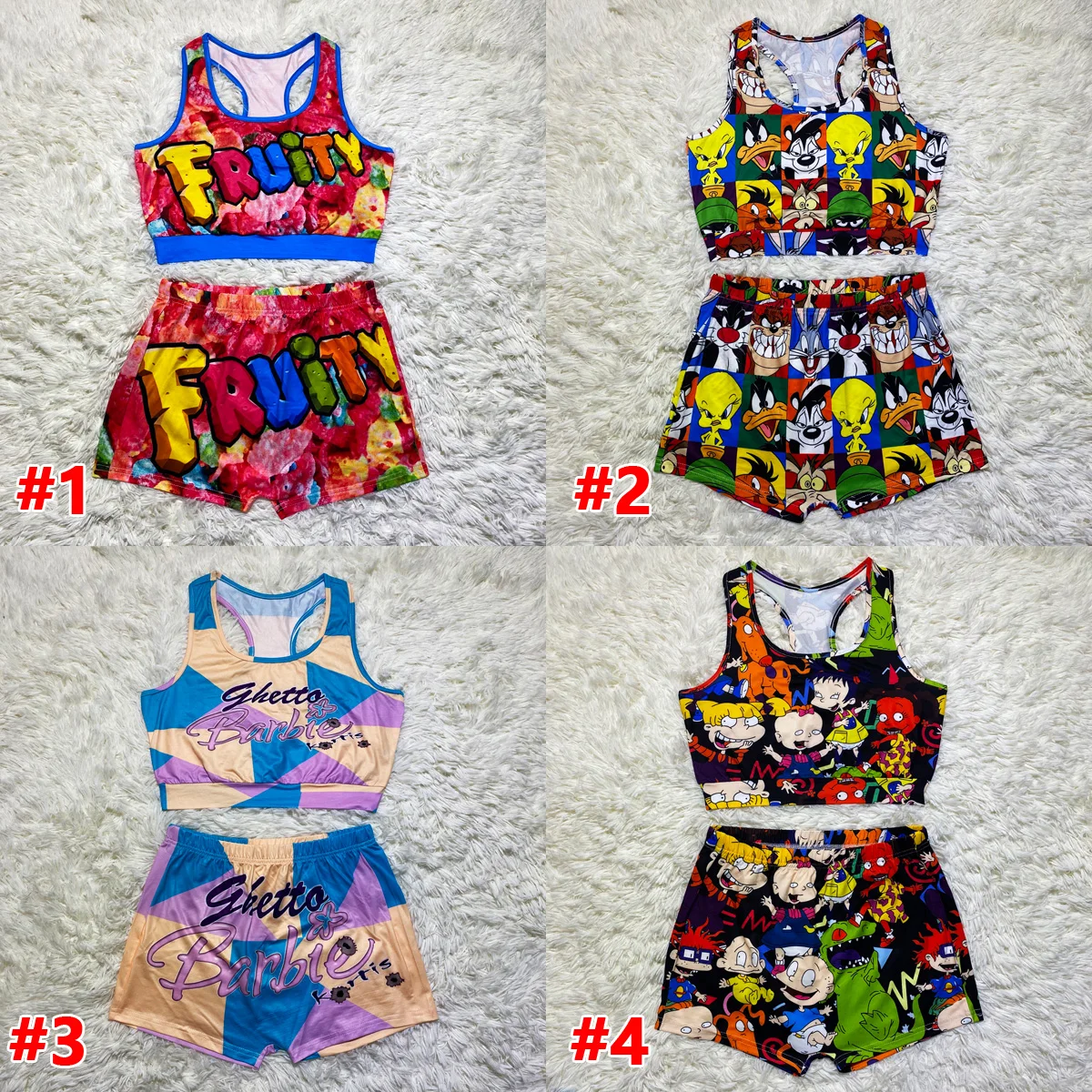 Wholesale Casual Cartoon Printing Thicker Than A Snicker Sports Bra And Biker Shorts Set Snack Shorts Set
