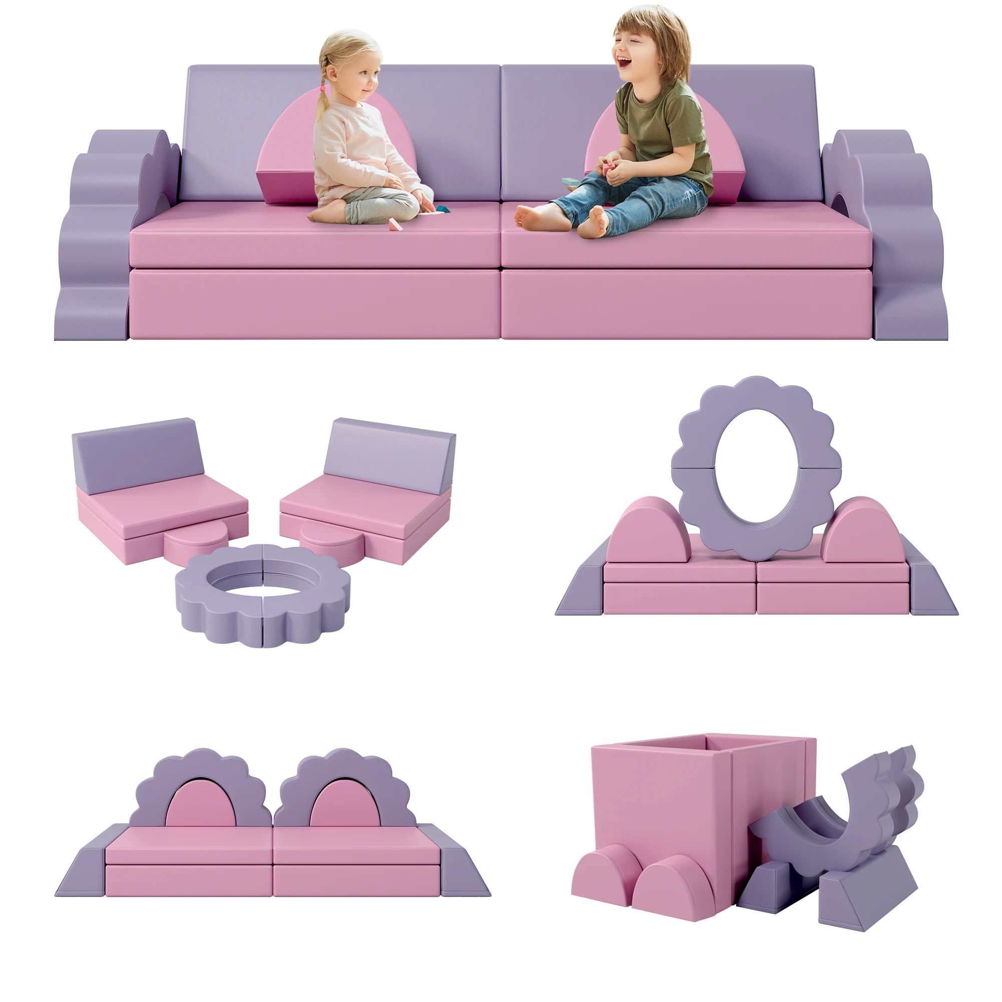 Modular Kids Sofa Toddler Couch Foam Armchair Convertible Plush Sofa Play Set Fold Out Sofa Bed for Kids Children