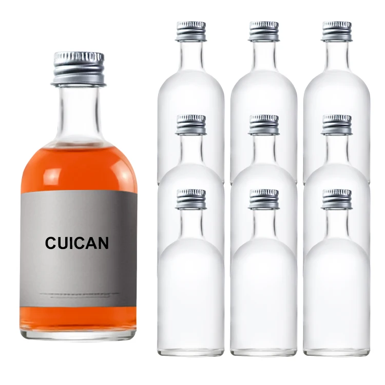 Wholesale 50ml Vodka glass bottle portable glass wine/oil bottle with screw aluminium cap support custom glass liquor bottle