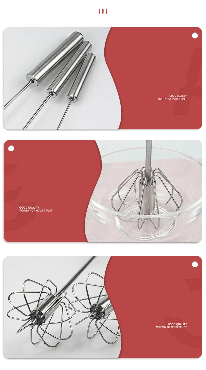 Stainless Steel Push-Down Zip Whisk Easy to Use Rotary Whisk Semi-automatic Hand Push Rotary Egg Whisk Blender