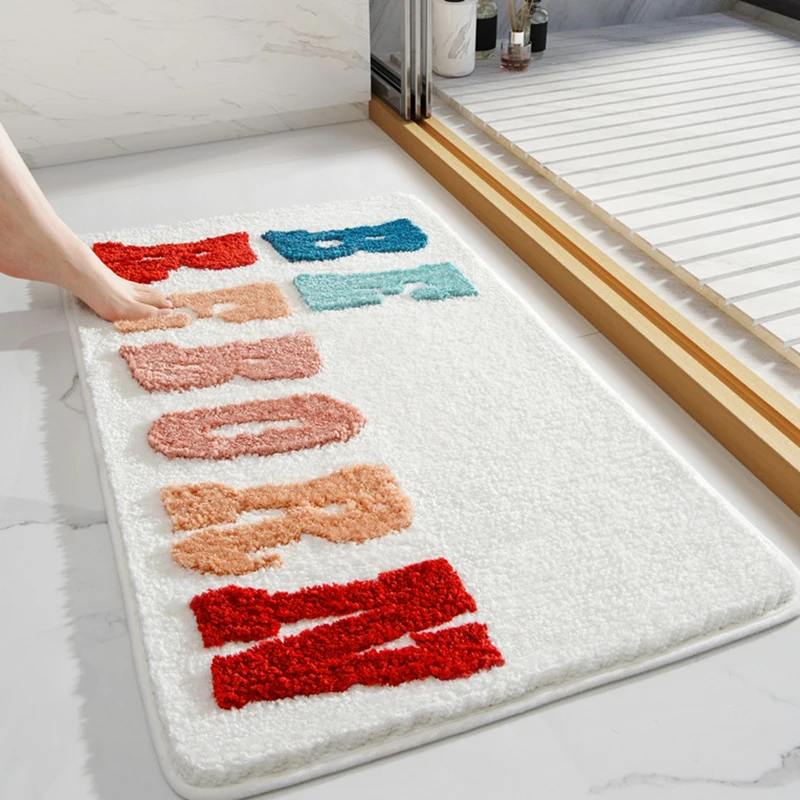 Hot Sale Casual Cotton Tufted Bathroom Rug Letter Soft Plush Water Absorbent Bath Mats For Bathroom/Living Room/Bedroom