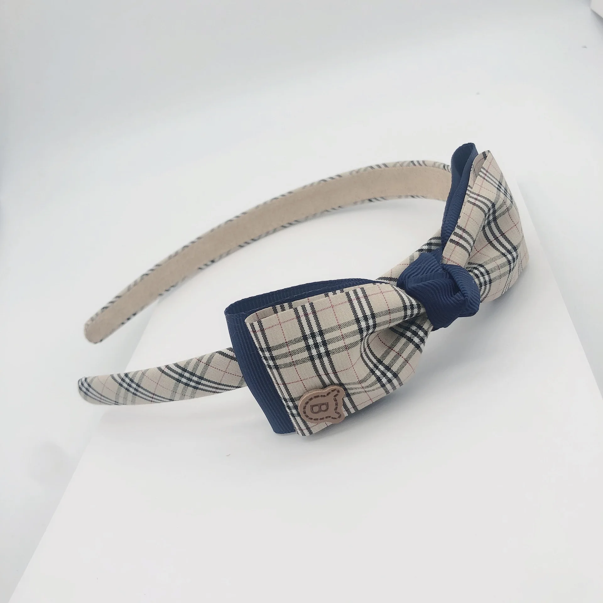 Korean Classic Plaid Grid Checker Fabric Double Layered Bow Headband Girls cute Lovely school student Hairband hair accessory