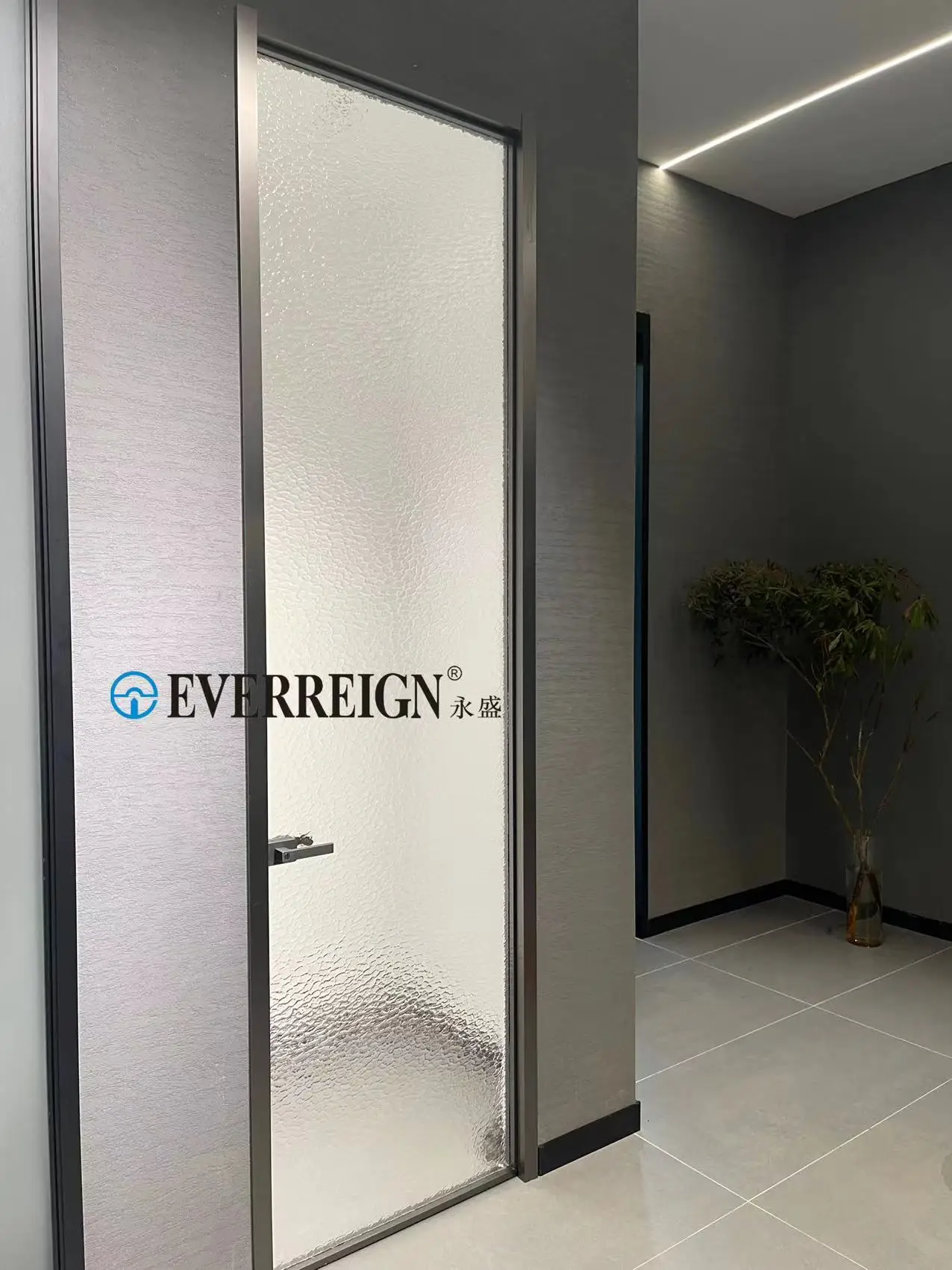 Minimalist narrow frame aluminum sliding glass door swing door bathroom Hidden frame