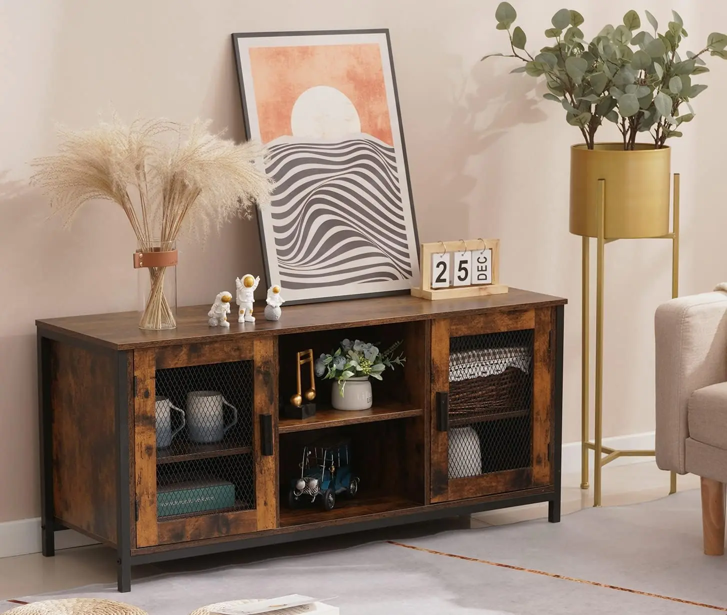 Living room furniture two drawers wooden table modern style Table TV with fireplace