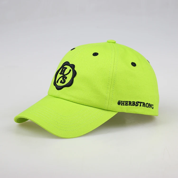 Custom High Quality 100% Cotton 6 Panel Distressed Baseball Cap Plain Neon Green Unstructured Dad Hat