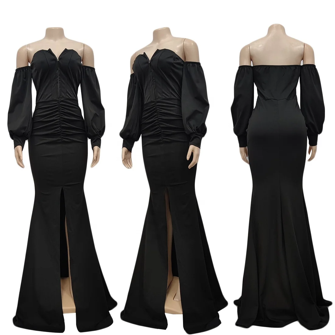 KX New stylish zipper off the shoulder corset party gowns for women evening dress long split
