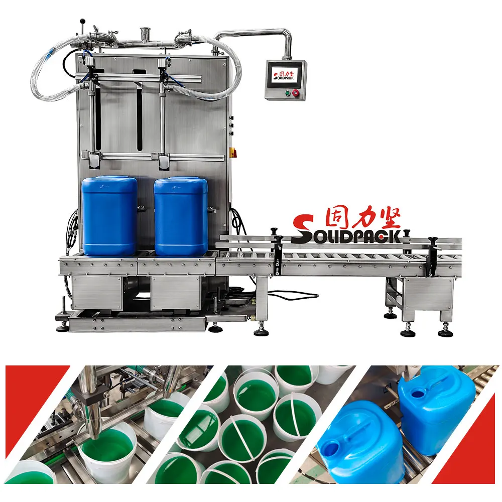 Solidpack double twin head liquid weight filling machine 4 nozzles Production Line For Big Volume Barrels 4 gallon