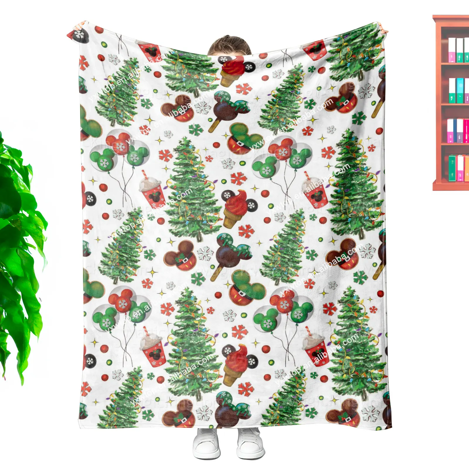 Blanket manufacturer custom cartoon mouse head Christmas Ears Sweets soft 100 polyester microfiber other blanket for kids