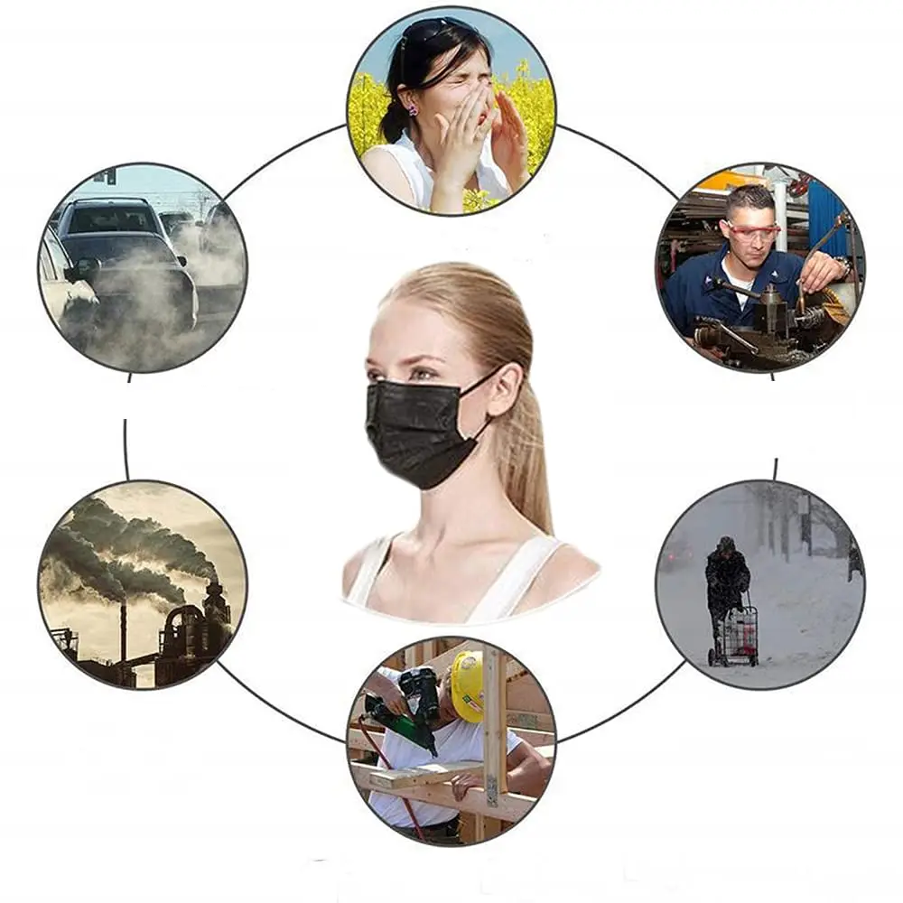 Man and Woman Same Style Black Black colors Color 3 Ply 50 Packs Disposable Facemask Filter Protection Face Mask