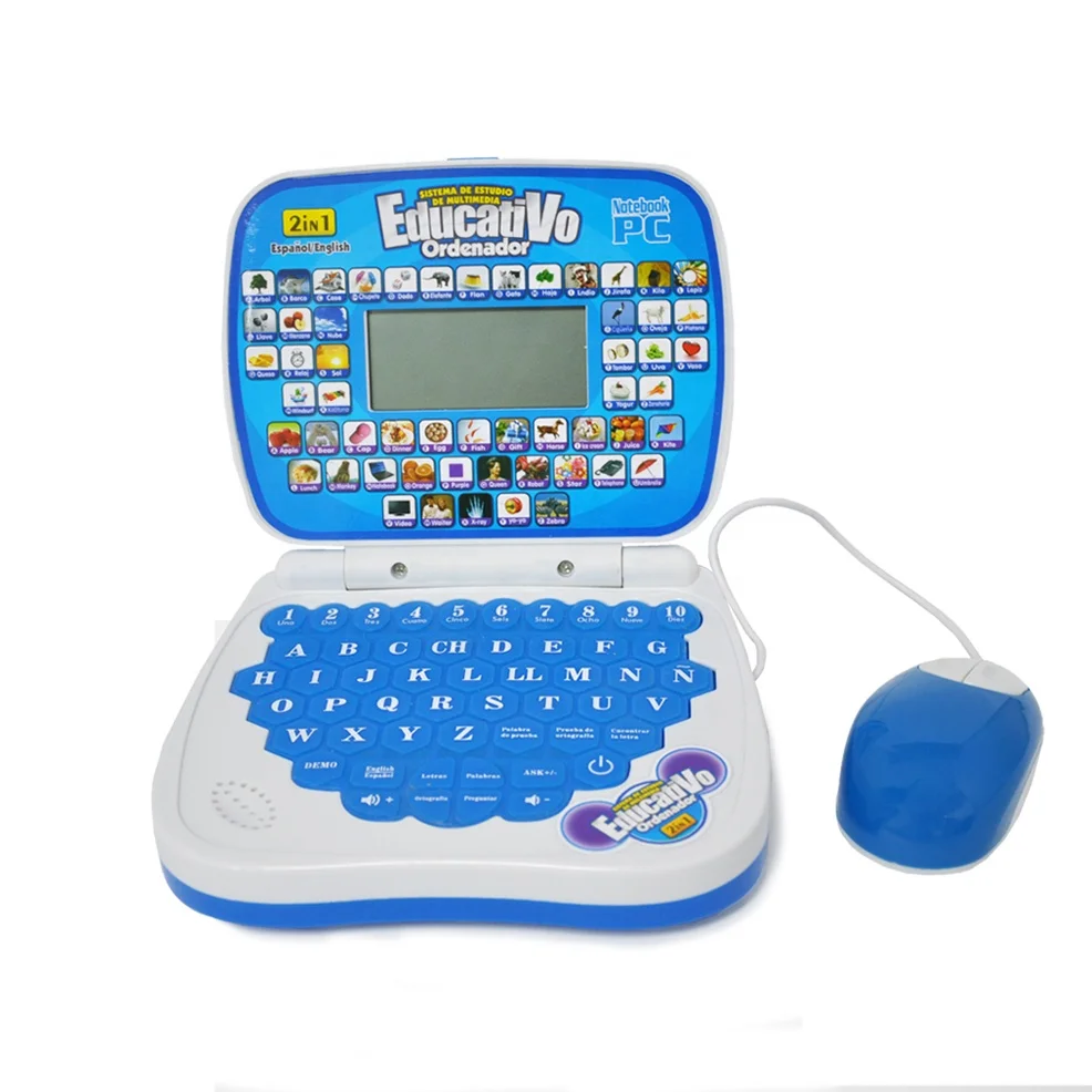 2 in 1 Electronic Touch Learning Laptop Tablet Toy Kids Bilingual Spanish English Intelligent Learning Machine