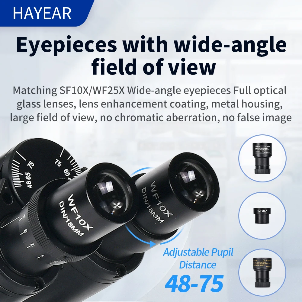 HAYEAR  Biological  Trinocular Microscope with   8MP USB2.0 type-C Digital Eyepiece Camera  set