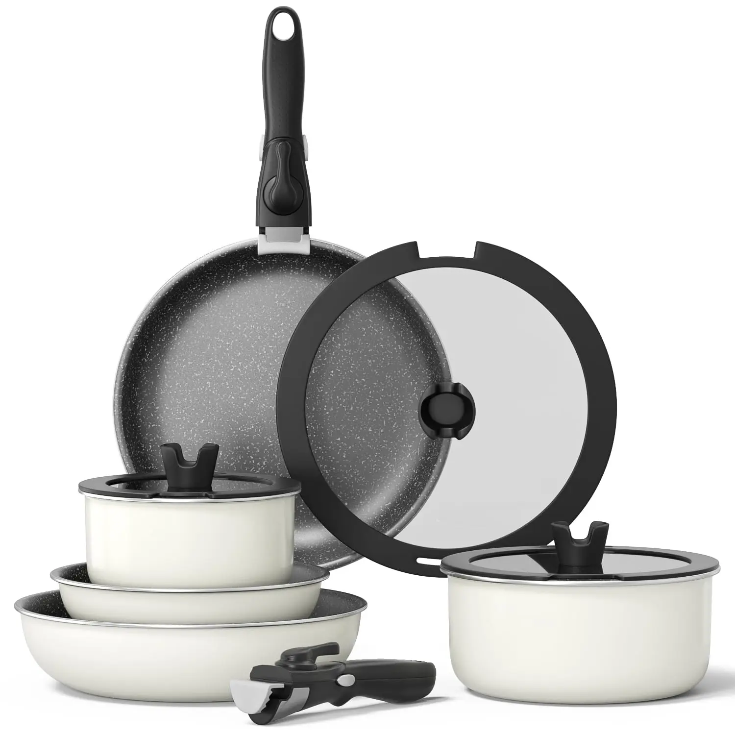 12-Piece Non-Stick Pan Kitchen Kit With Detachable Handle, Non-Stick Stackable Pan And Frying Pan Kit For Induction Gas