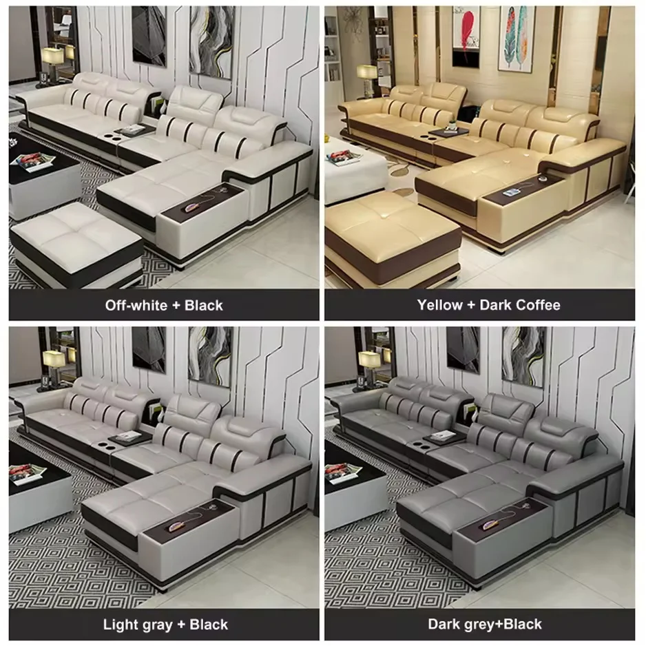 Modern Cheap Smart Sofa L Shape White Luxury Leather Corner Sectional Sofa Set Furniture Living Room Hotel