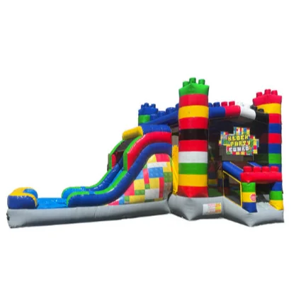 Wholesale Le Go Theme Commercial Inflatable Bouncer Water Slide Bouncy Castle Combo Bounce House With Slide