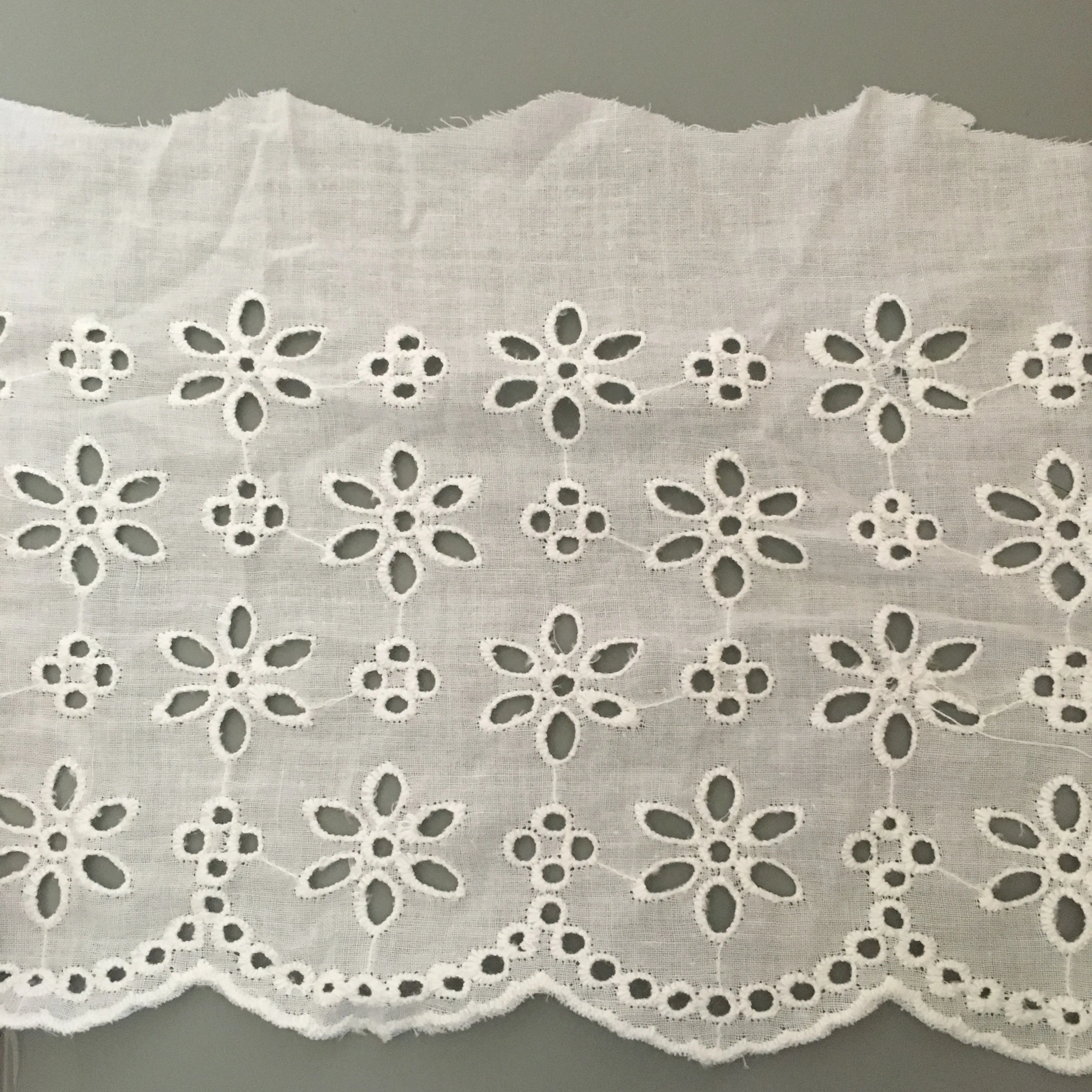 100% cotton broderie anglaise lace with white fabric base