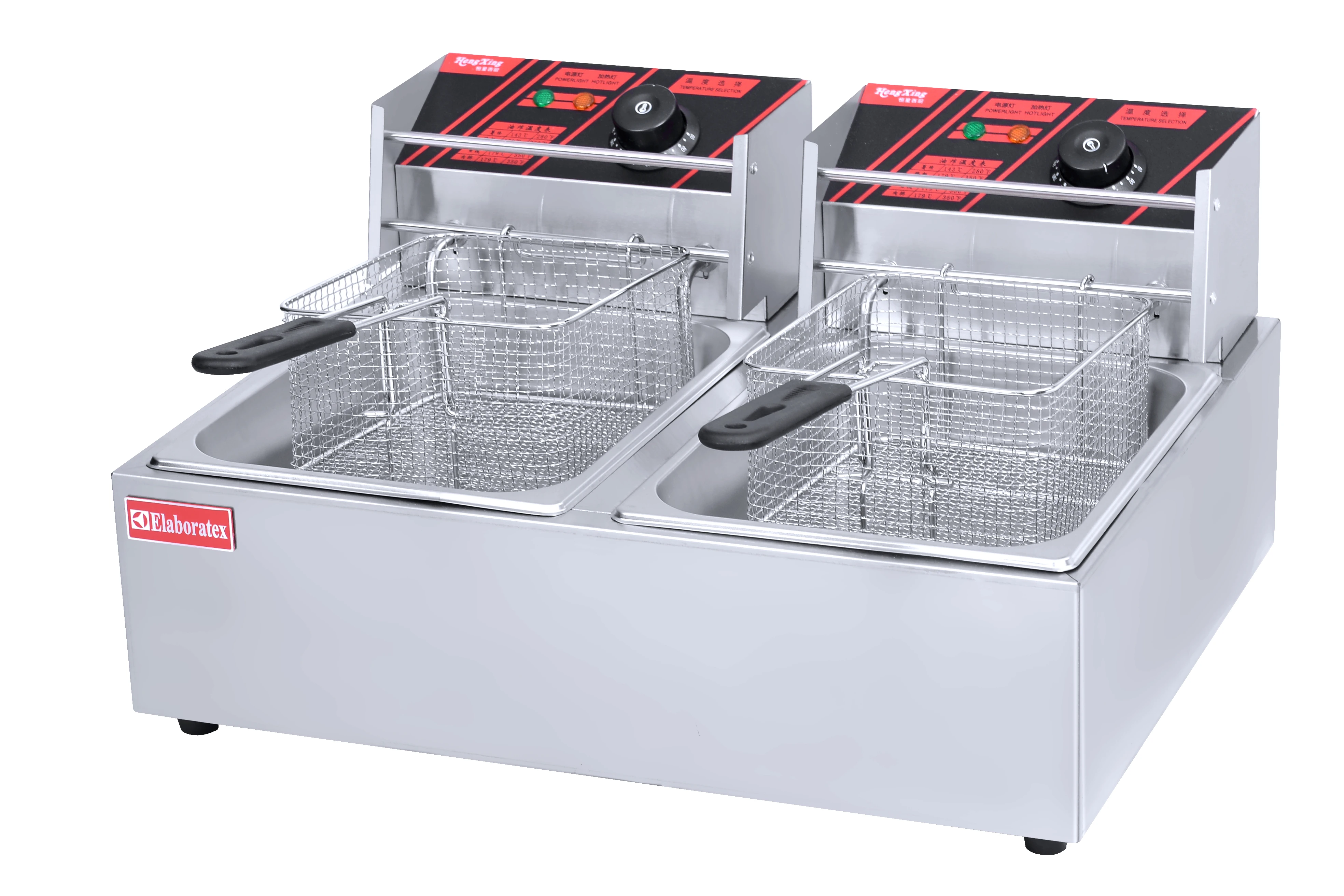 12L Table Top Stainless Steel French Fries Machine 1 Tank 2Basket Commercial Potato Chip Fryer Electrical Deep Fryer
