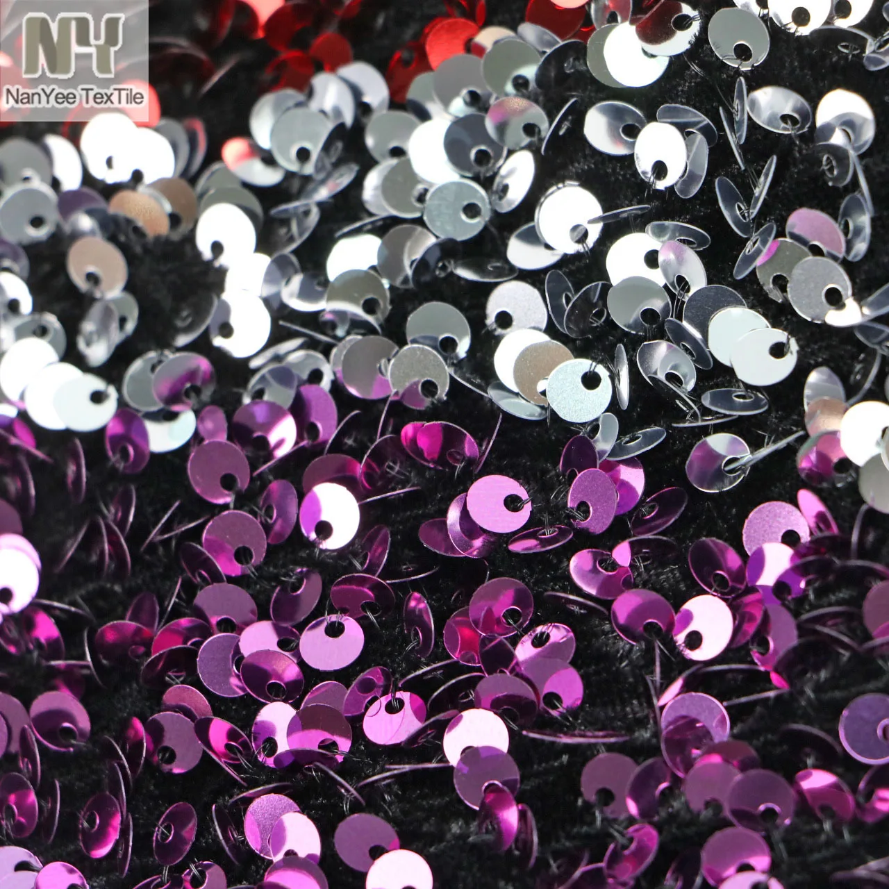 Nanyee Textile Rainbow Color Wave Design Foam Sequin Embroidered Fabric On Velour