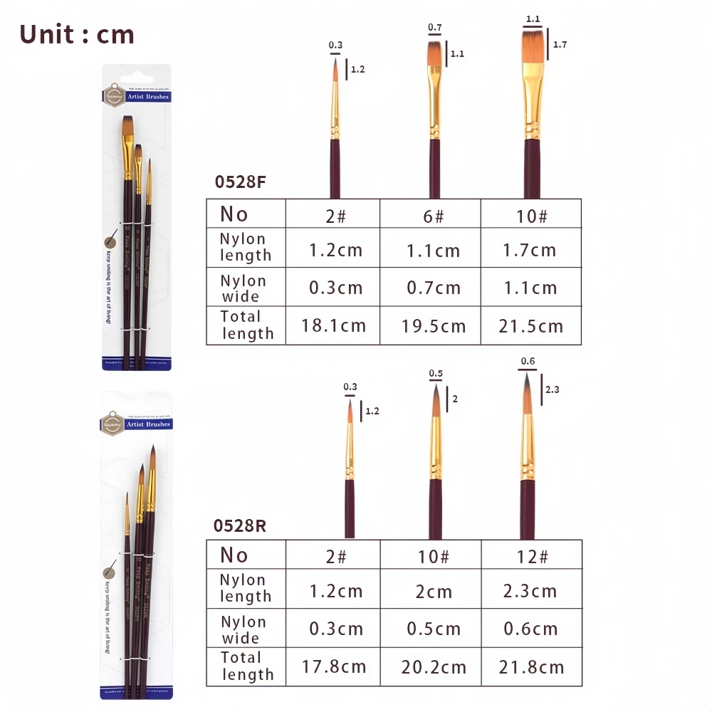 Keep Smiling Art Supplies 3pcs Artist Watercolor Oil Painting Brushes For Art Drawing Painting