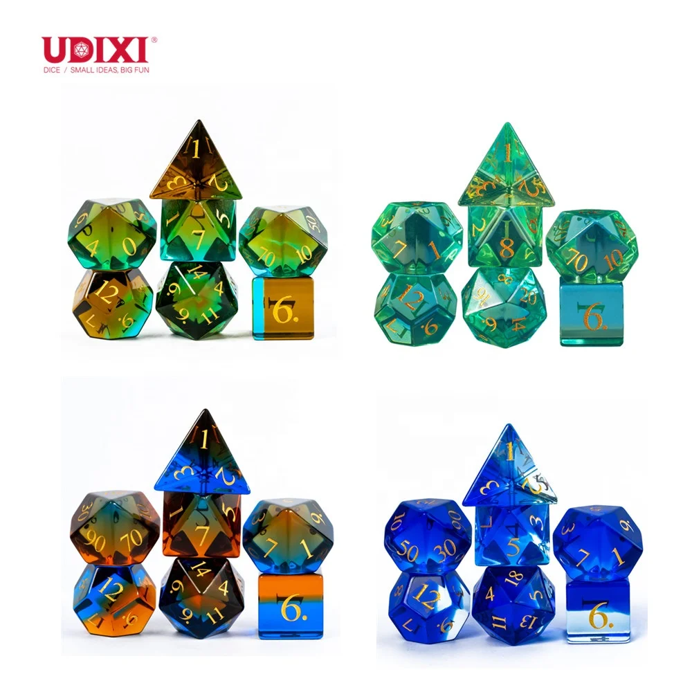 Udixi Polyhedral custom logo rpg dungeons and dragons gemstone dice game set Colored Glaze Glass Dice