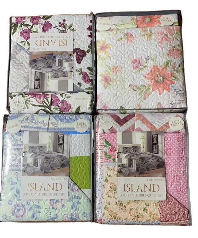 Stock Quilts Printed Ultrasonic Microfiber Bedspread with 90g Filling Mixed Designs for Bedding Coverlet