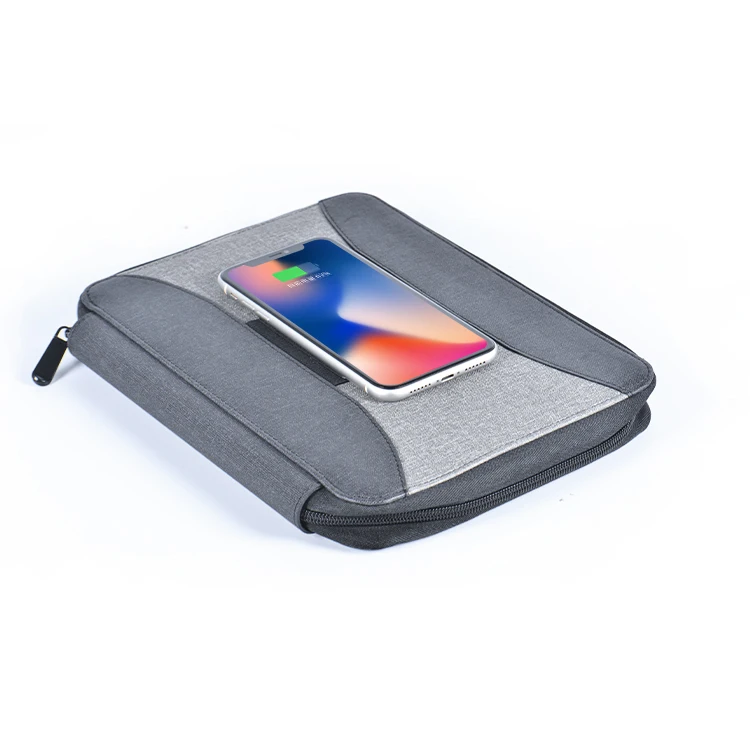 Vip Gift Pu Leather A5 Powerbank File Holder Document Print Logo Zipper Smart Powerbank Notebook Portfolio