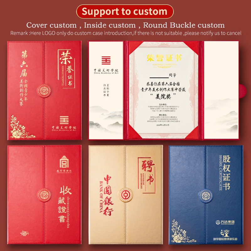 Custom Logo A4 Trifold Leather Folder For Graduation Degree Holder PU Leather Hard Cover Certificate Diploma Cover 8K