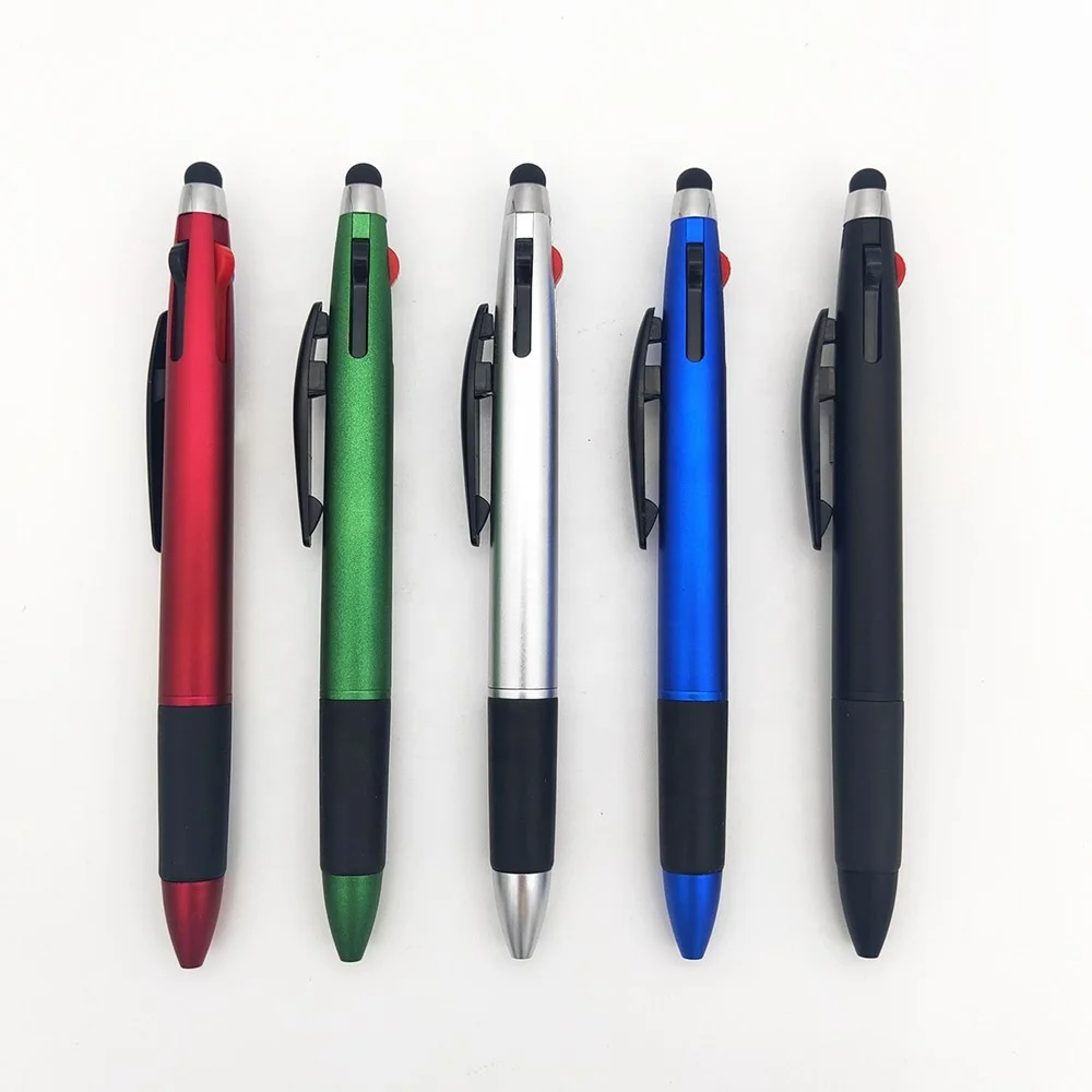 3 color pen with stylus refill in 1 canetas coloridas logo stylus pen multi color ballpoint touch pen