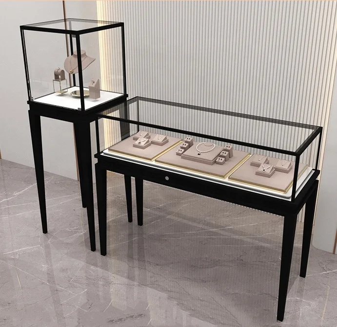 Jewelry Display Cabinet Customization Glass Showcase Tempered Glass Display Shelves Gold Shop Glass Counter Display Stand