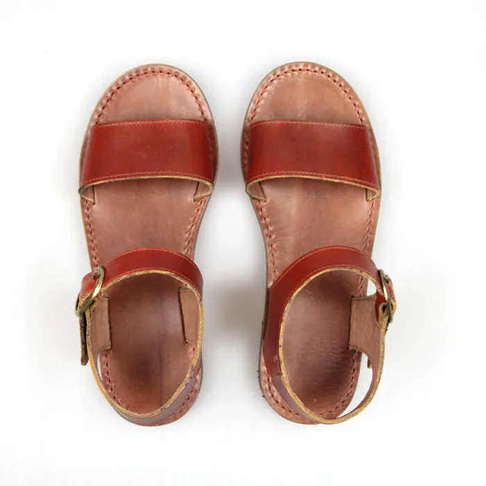 high quality flat brown vegan leather summer beach kids fashion shoes sandals