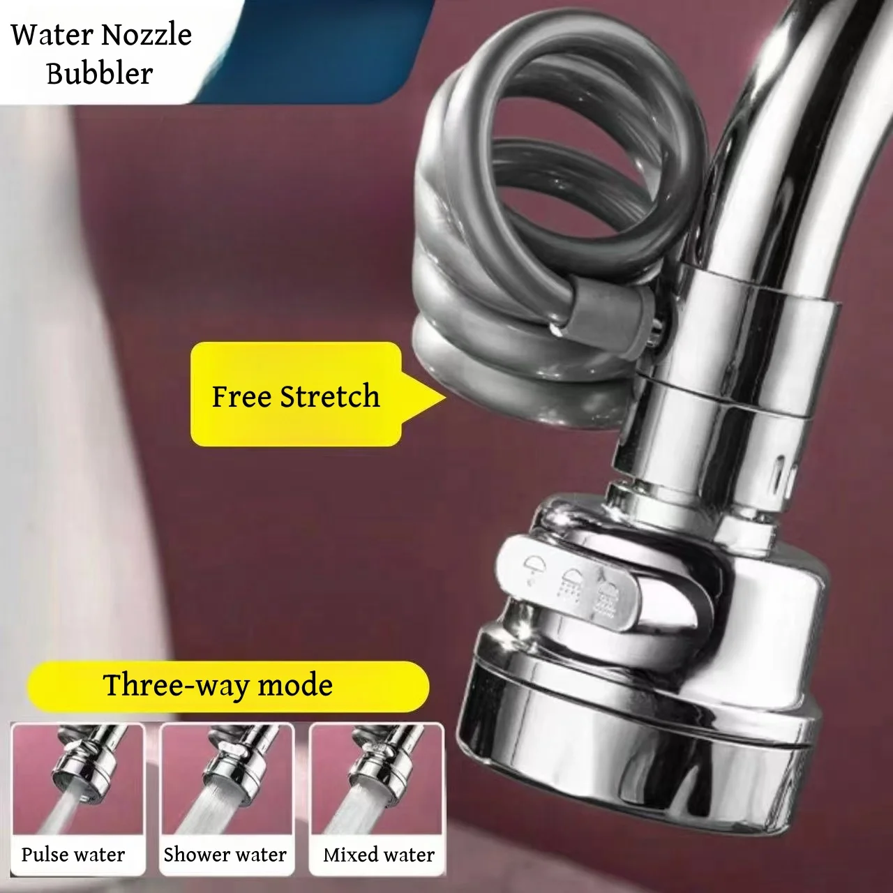 Factory Direct 1080 Degree Water Saving Nozzle Faucet Connector Spring Pull-out Faucet Universal Extension Faucet Aerator