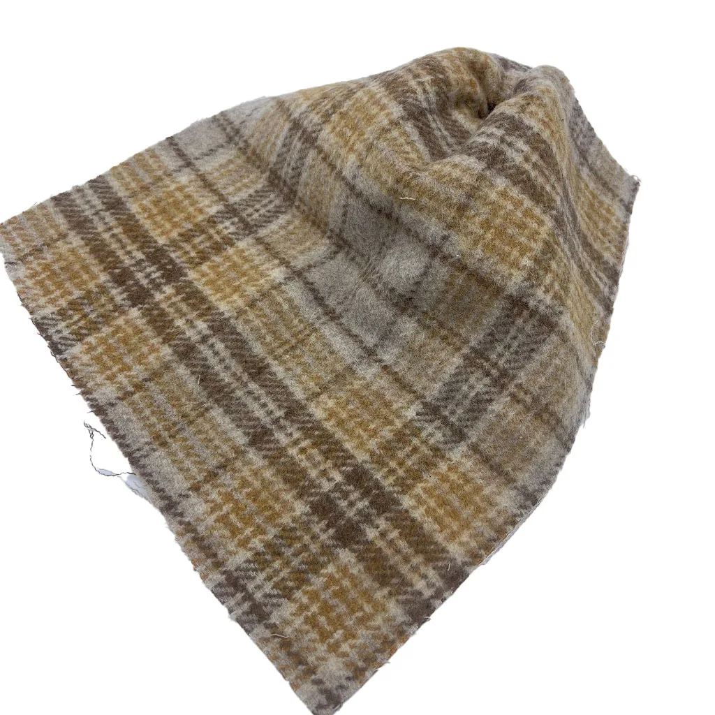 Wholesale Double Face Plush Brush Yellow Brown Wool/Polyester Plaid Woven Fabrics For Clothing ZZH24017