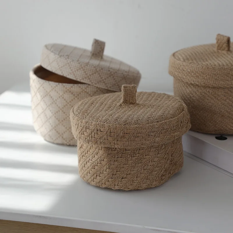Natural material environmentally friendly handmade seaweed basket with lid storage basket
