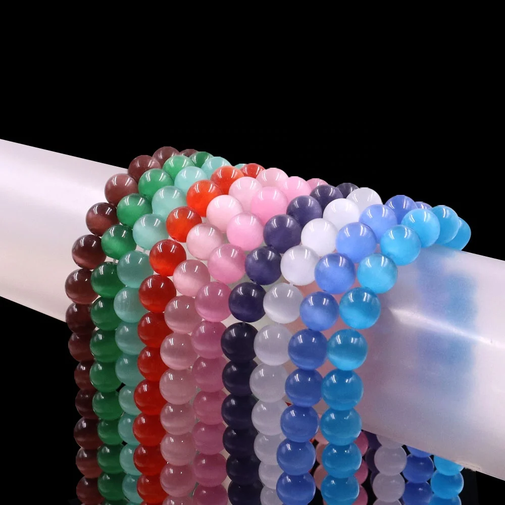 10mm Round Shape Cats Eye Natural Stone White Opal Loose Gemstone Beads For DIY Jewelry Making Bracelet Strand