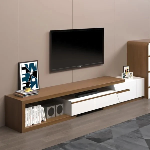 Nordic Style Telescopic Living Room Furniture Modern Extendable Storage TV Stand