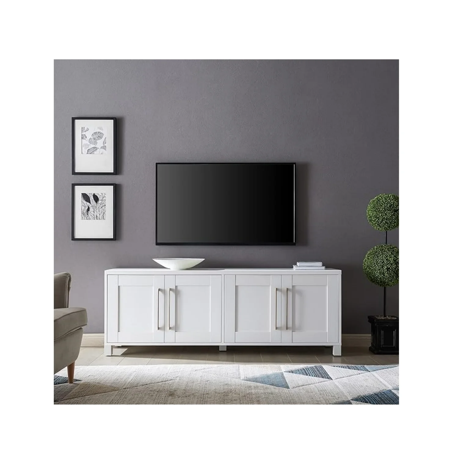 White TV stand, suitable for TVs under 80 inches, living room TV stand