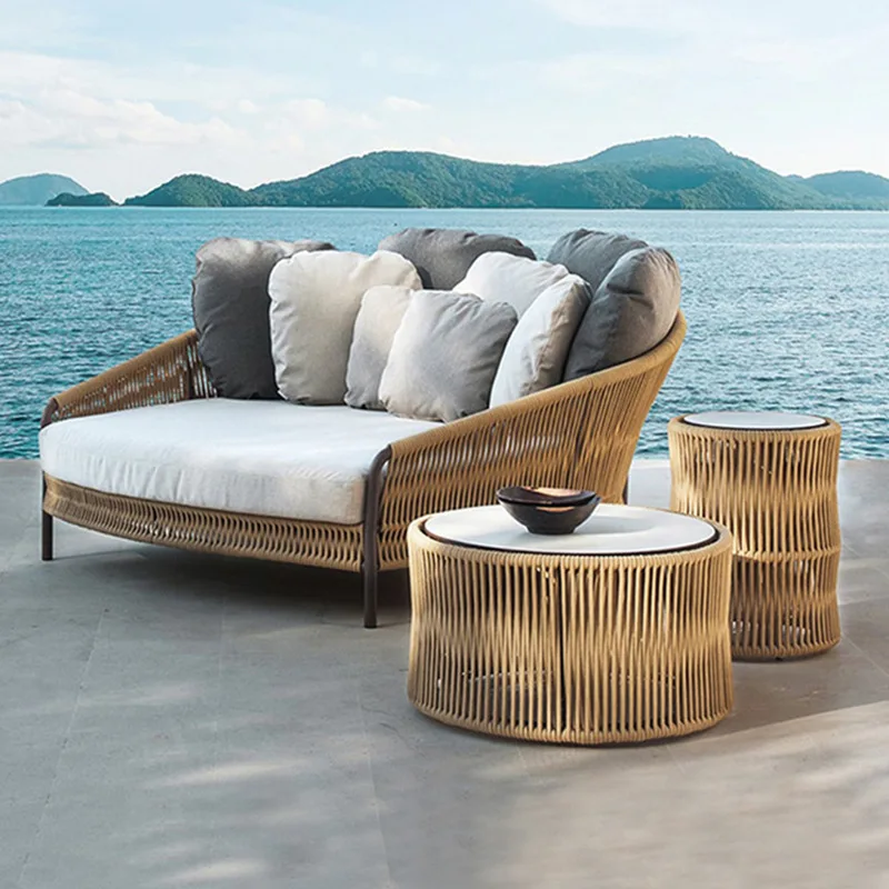 Outdoor casual rattan sofa Villa Outdoor outdoor balcony courtyard garden Olive rope rattan chair