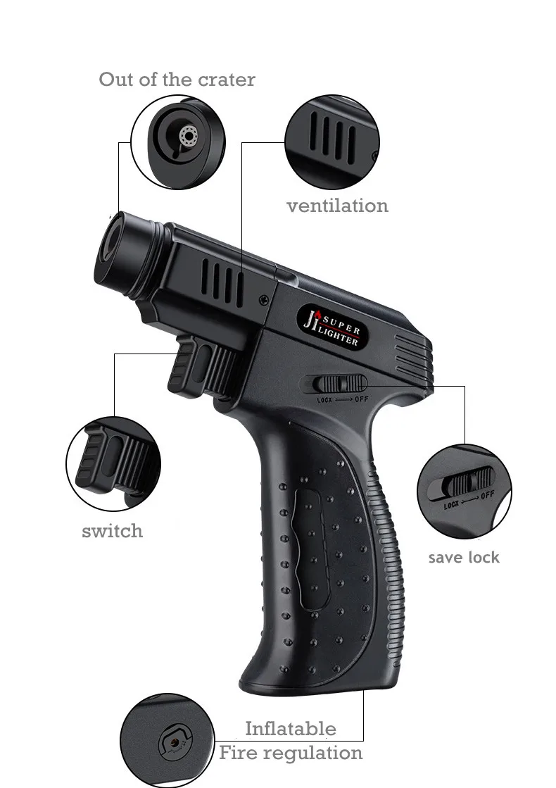 Hot selling gun model handheld double jet flame gas refillable torch lighter for BBQ cooking