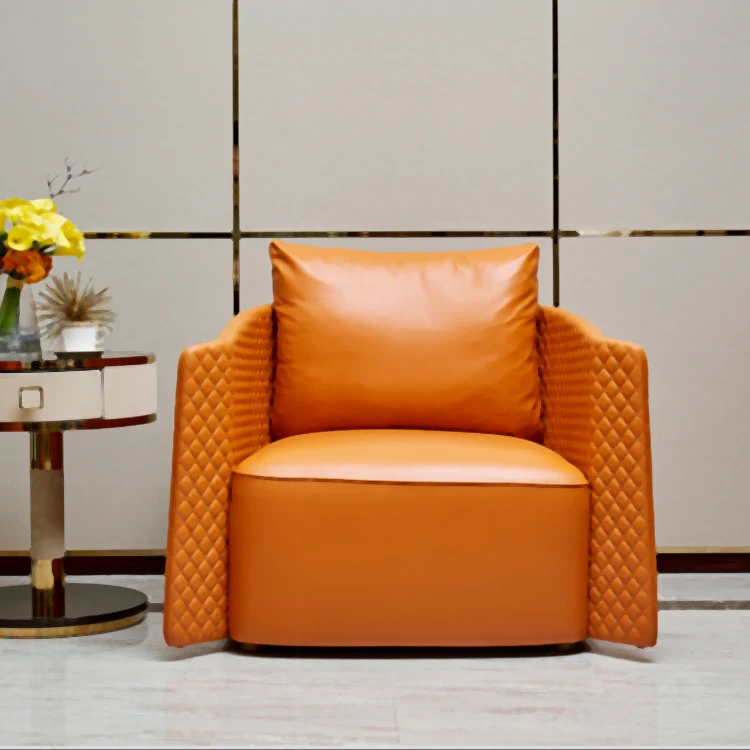 Foshan Factory wholesale price Italy design 1+2+3 seat sofa set orange leather home furniture living room sofas