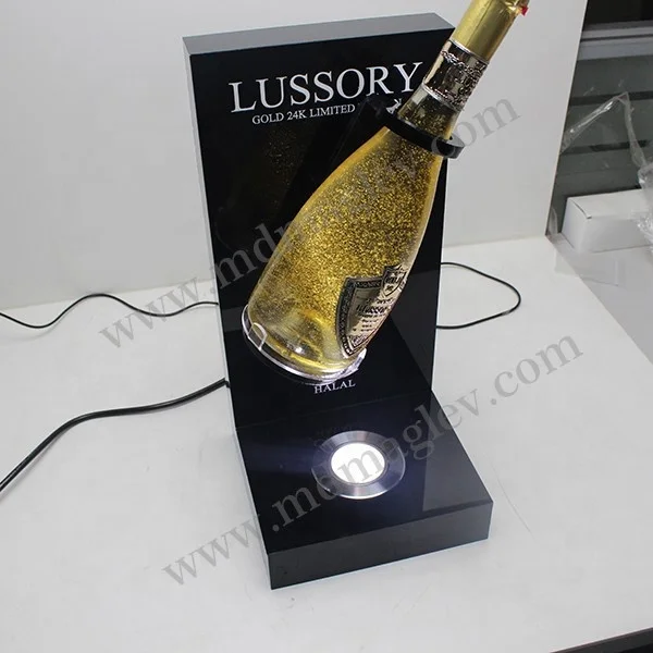 acrylic LED rotating bottle display stand , bottle expositor display stand for golden wine