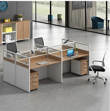 Hot Selling Partition Workstation Office Workstation Table Wooden 4 Way Workstation With Glass Partition
