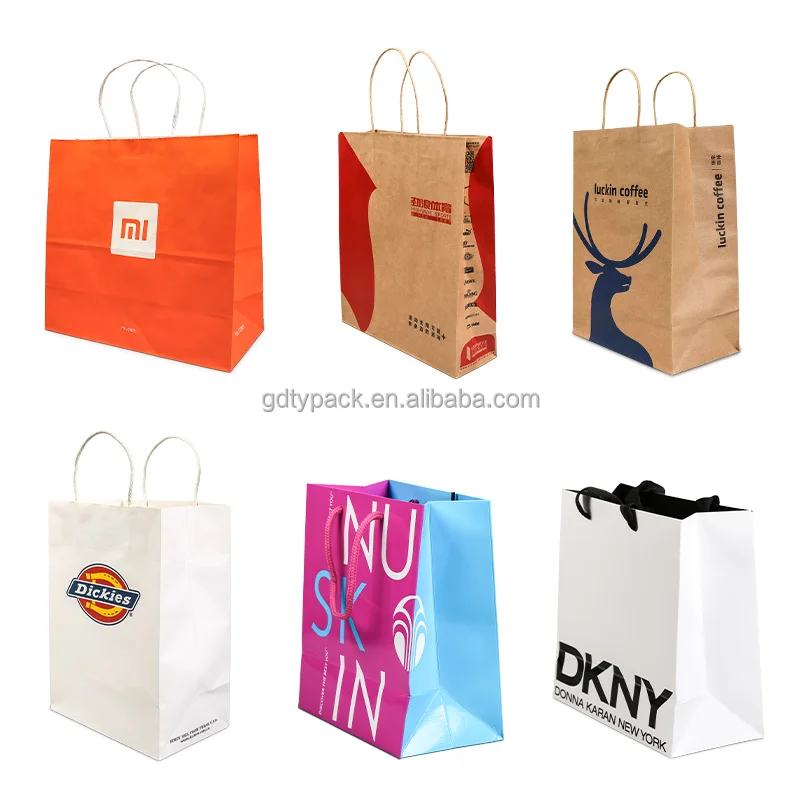 White and Brown Kraft Paper Twisted Handle Shopping Carrier Bag Embossed Logo Printed Eco-Friendly and Bio-Degradable