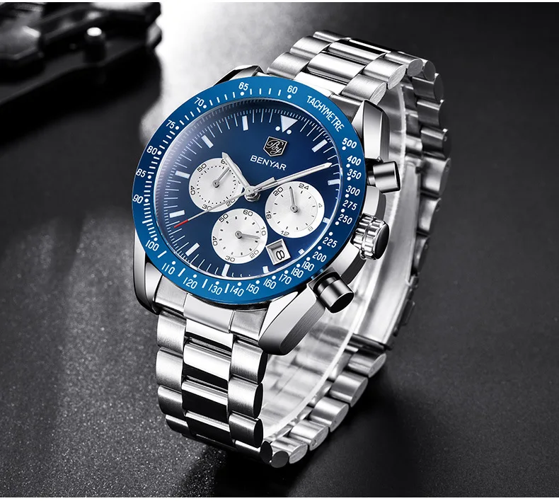 Hot Custom Wholesale Oem Men Luxury Luminous Waterproof Chronograph BENYAR 5120 Waterproof Wrist Quartz Watch For Men